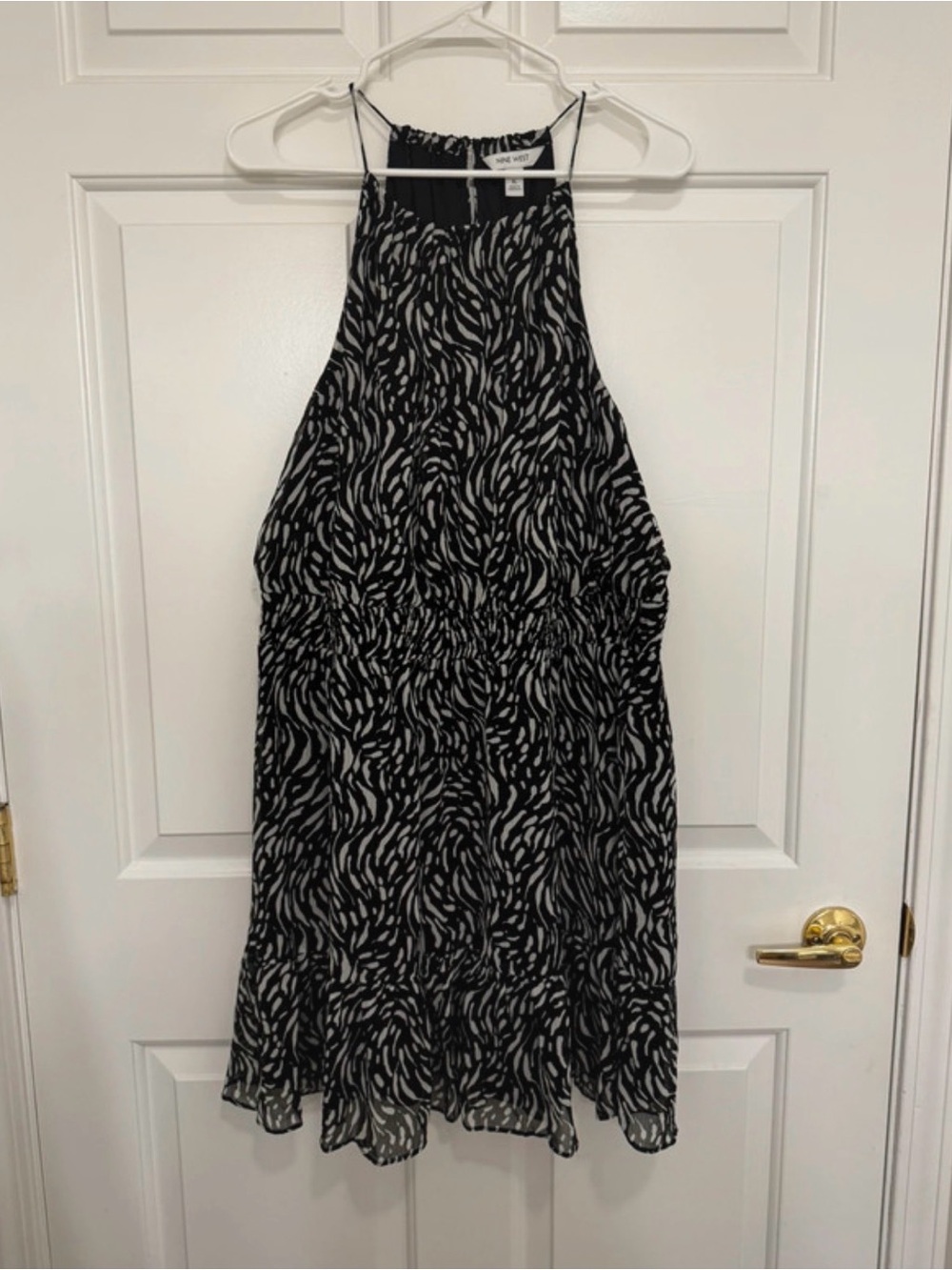 Nine West Black and White Printed Halter Maxi Dress